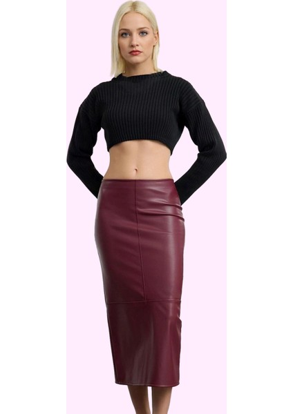 Kadın Maxi Kalem Etek Yüksek Bel Suni Deri Kışlık Günlük Şık Hafta Sonu Yaz Aylarının Vazgeçilmezi