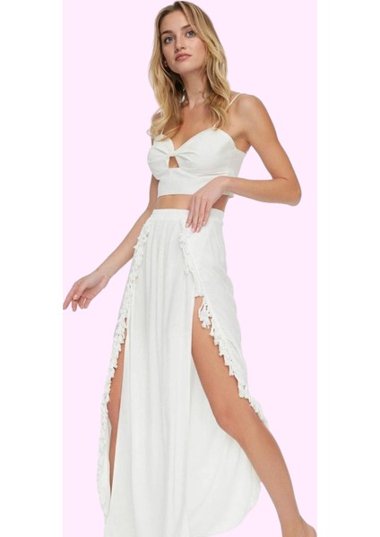 Kadın Maxi Etek Püsküllü A Line Kesim Yazlık Plaj Giyim Günlük Kullanım Yaz Aylarının Vazgeçilmezi