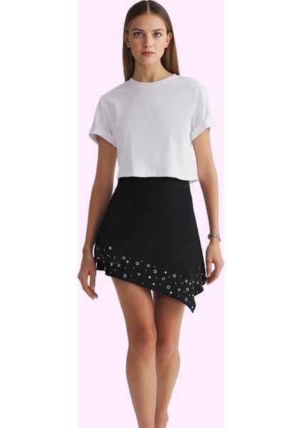 Kadın Asimetrik Mini Etek Finike Dokuma Yüksek Bel Şık Tasarım Günlük Kullanım Özel Günler