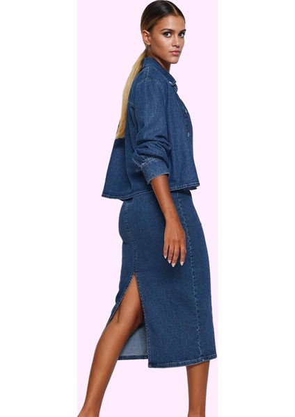 Kadın Denim Kalem Etek Kemerli Midi Boy Günlük Stil Özel Günler Yaz Aylarının Vazgeçilmezi