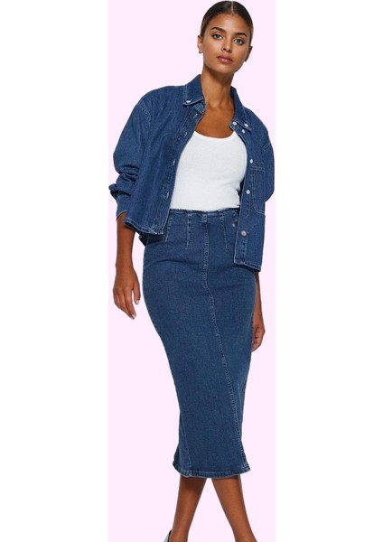 Kadın Denim Kalem Etek Kemerli Midi Boy Günlük Stil Özel Günler Yaz Aylarının Vazgeçilmezi fiyatları