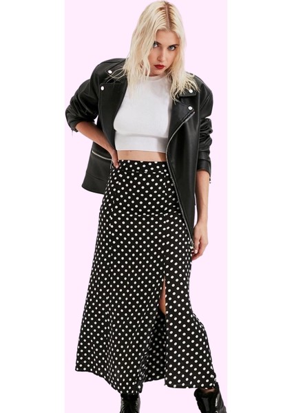 Kadın Midi Boy Puantiyeli Etek Yüksek Bel A Line Shally Dokuma Viskoz Yazlık Günlük Kullanım fiyatları