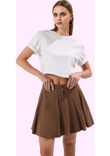 Kadın Mini Boy Kloş Etek Keten Görünümlü Dokuma Kumaş Günlük Stil Yaz Aylarının Vazgeçilmezi fiyatları