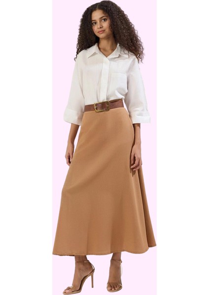 Kadın Kloş Maxi Etek Keten Görünümlü Dokuma Kumaş Günlük Şıklık Yaz Aylarının Vazgeçilmezi fiyatları