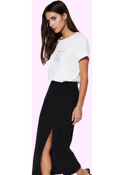 Kadın Maxi Yüksek Bel Esnek Örme Etek Yırtmaçlı Scuba Krep Günlük Kullanım Kaliteli Malzeme