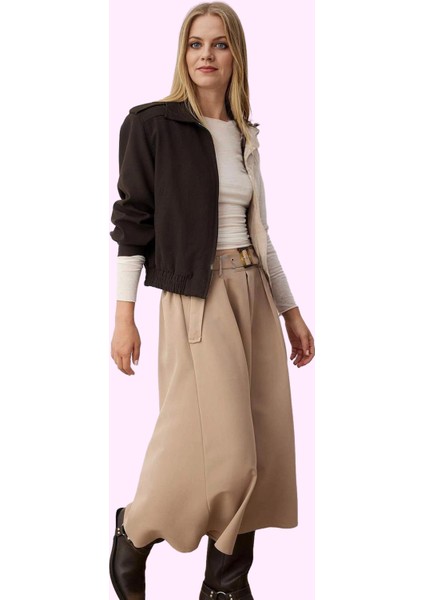 Kadın Kemerli Midi Kloş Etek Günlük Casual Stil Polyester Hafta Sonu Yaz Aylarının Vazgeçilmezi fiyatları