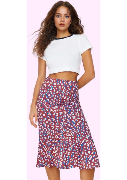 Kadın Midi Boy Hayvan Desenli Dokuma Etek Yüksek Bel Kemerli Günlük Kombinler Modern Tasarım fiyatları