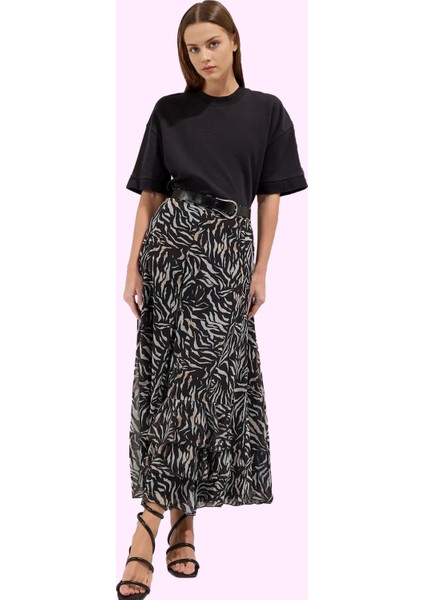 Kadın Maxi Kloş Etek Animal Desenli Rahat Günlük Yazlık Hafta Sonu Yaz Aylarının Vazgeçilmezi