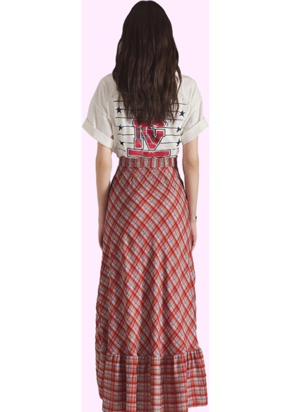 Kadın Ekose Desenli Asimetrik Midi Etek Viskoz Yazlık Günlük Hafta Sonu Yaz Aylarının Vazgeçilmezi modelleri