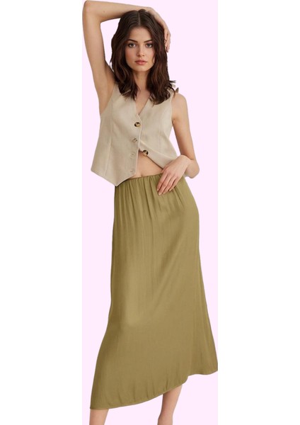 Kadın Midi Boy A Line Saten Dokuma Etek Günlük Şıklık Hafta Sonu Yaz Aylarının Vazgeçilmezi