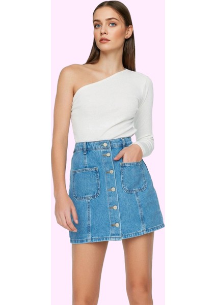 Kadın Denim Mini Etek Yüksek Bel Pamuk Günlük Kombinler Hafta Sonu Yaz Aylarının Vazgeçilmezi