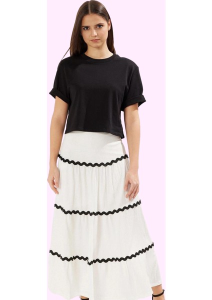 Kadın Maxi Kloş Örme Etek Renk Bloklu Desen Günlük Stil Hafta Sonu Yaz Aylarının Vazgeçilmezi