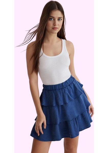 Kadın Mini Boy Eteği Fırfır Detaylı Beli Lastikli Dokuma Etek Yaz Aylarının Vazgeçilmezi Hafta Sonu fiyatları