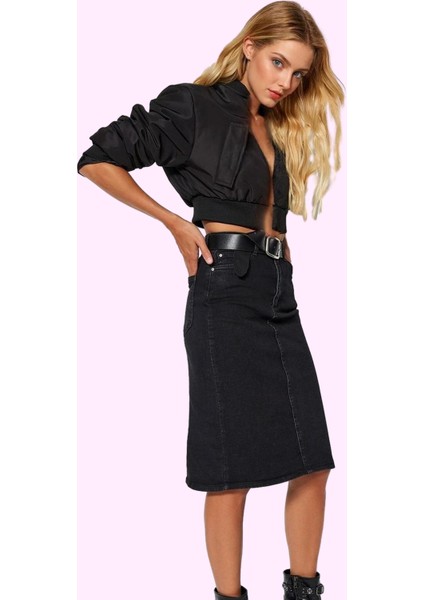 Kadın Denim Kalem Etek Yüksek Bel Midi Boy Casual Günlük Hafta Sonu Yaz Aylarının Vazgeçilmezi