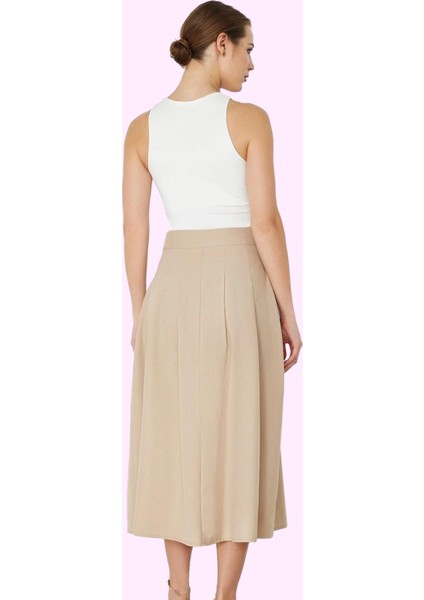 Kadın Midi Boy Pile Detaylı Dokuma Etek A Line Kalıp Günlük Şıklık Yaz Aylarının Vazgeçilmezi modelleri