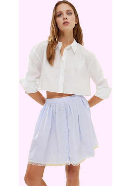 Kadın Çizgili Mini Dokuma Etek A Line Kalıp Dantel Detay Yaz Aylarının Vazgeçilmezi Günlük Kullanım fiyatları