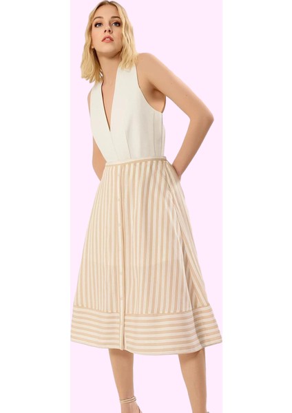 Kadın Çizgili A Line Midi Etek Şık Casual Yazlık Günlük Hafta Sonu Yaz Aylarının Vazgeçilmezi fiyatları