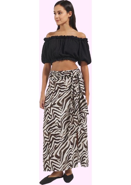 Kadın Midi Boy Zebra Desenli Sarong Etek Kuşaklı Viskoz Günlük Kullanım Yaz Aylarının Vazgeçilmezi fiyatları