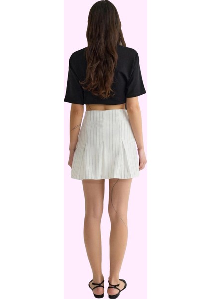 Kadın Çizgili Pileli Mini Etek Günlük Kombinler Için Rahat Hafta Sonu Yaz Aylarının Vazgeçilmezi modelleri