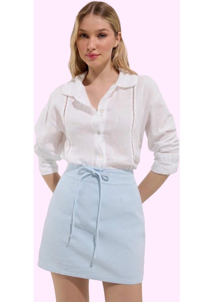 Kadın Denim Mini Etek Bağcıklı Bel Detayı Casual Günlük Stil Hafta Sonu Yaz Aylarının Vazgeçilmezi