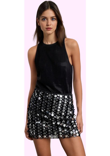 Kadın Mini Etek Kalem Payetli Örme Astarlı Tüm Sezonlar Günlük Kullanım Yaz Aylarının Vazgeçilmezi