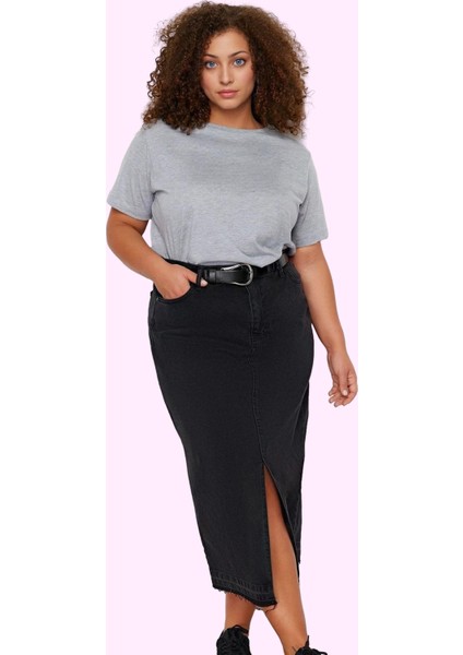 Kadın Midi Boy Denim Etek Yüksek Bel A Line Kalıp Pamuklu Günlük Kullanım Kaliteli Malzeme