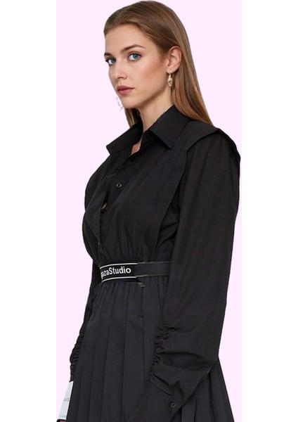 Kadın Poplin Dokuma Mini Etek Metal Aksesuarlı Kemerli A Line Günlük Kullanım Modern Tasarım modelleri