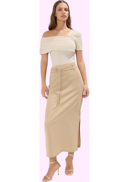 Kadın Maxi Dokuma Etek Keten Karışımlı Yandan Yırtmaçlı Trend Yaz Günlük Kullanım Hafta Sonu modelleri