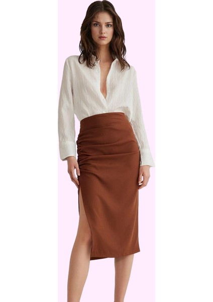 Kadın Kalem Fit Midi Dokuma Etek Yüksek Bel Yazlık Şık Günlük Kullanım Yaz Aylarının Vazgeçilmezi