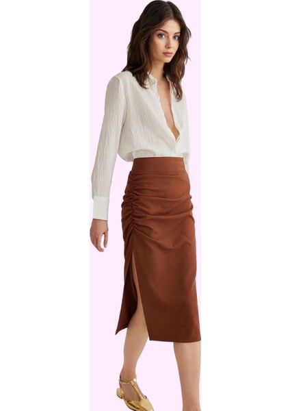 Kadın Kalem Fit Midi Dokuma Etek Yüksek Bel Yazlık Şık Günlük Kullanım Yaz Aylarının Vazgeçilmezi fiyatları