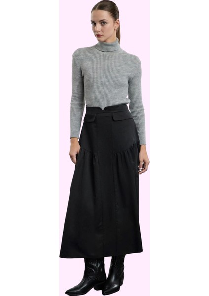 Kadın Maxi Kloş Etek Belde Büzgü Detaylı Düz Desenli Günlük Kullanım Yaz Aylarının Vazgeçilmezi