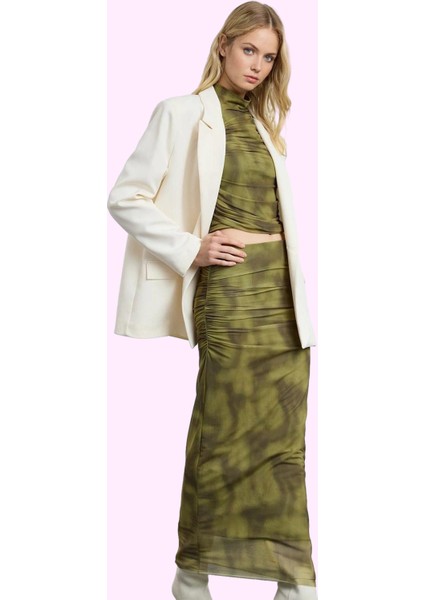 Kadın Maxi Tül Etek Soyut Desenli Beli Lastikli Astarlı Örme Kumaş Yaz Aylarının Vazgeçilmezi