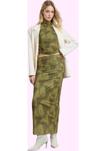 Kadın Maxi Tül Etek Soyut Desenli Beli Lastikli Astarlı Örme Kumaş Yaz Aylarının Vazgeçilmezi fiyatları