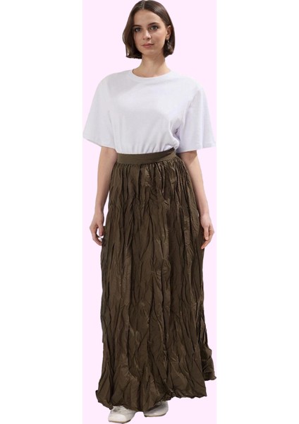 Kadın Maxi Etek Kırışık Dokuma Kumaş A Line Günlük Şık Tasarım Hafta Sonu Kaliteli Malzeme