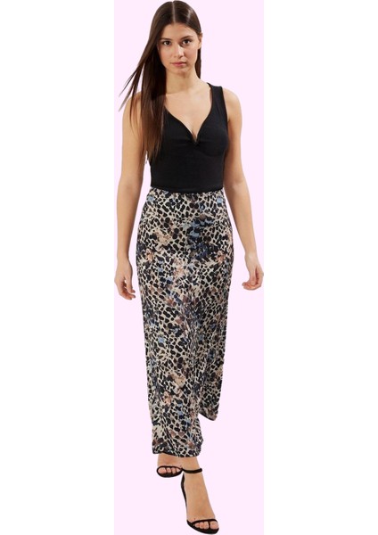 Kadın Midi Boy A Line Soyut Desenli Etek Viskoz Günlük Kombinler Yaz Aylarının Vazgeçilmezi