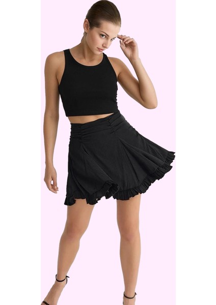 Kadın Mini Örme Etek Fırfırlı Detay Şık Gece Kombinleri Günlük Kullanım Yaz Aylarının Vazgeçilmezi