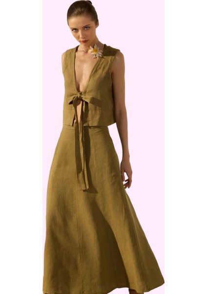 Kadın Midi Boy Volanlı Etek Keten Günlük Şıklık Kaliteli Malzeme Yaz Aylarının Vazgeçilmezi