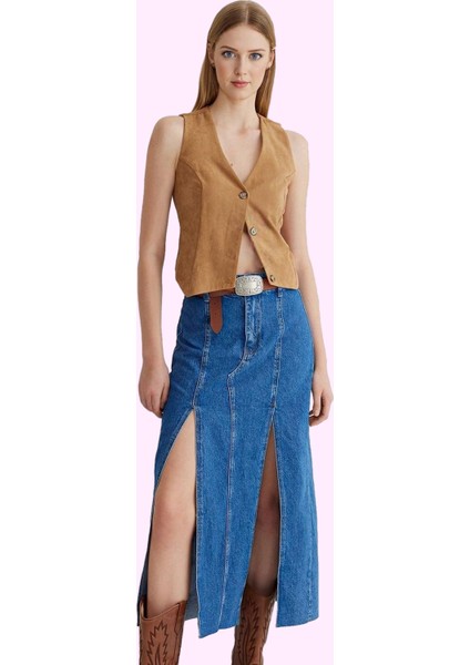 Kadın Denim Midi Etek Yüksek Bel Kalem Kalıp Pamuklu Günlük Stil Yaz Aylarının Vazgeçilmezi