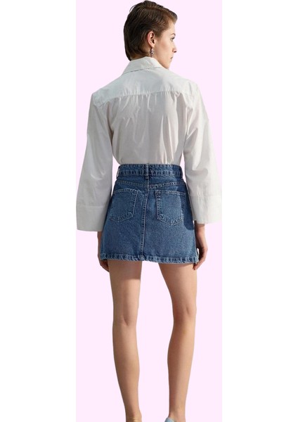 Kadın Denim Mini Etek A Line Kalıp Yırtmaçlı Pamuklu Günlük Stil Yaz Aylarının Vazgeçilmezi modelleri