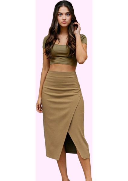 Kadın Midi Boy Dokuma Etek Yandan Yırtmaçlı Casual Günlük Stil Hafta Sonu Kaliteli Malzeme