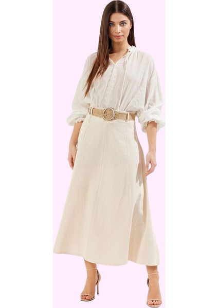 Kadın Maxi Etek Keten Karışımlı Dokuma A Line Günlük Şıklık Hafta Sonu Yaz Aylarının Vazgeçilmezi