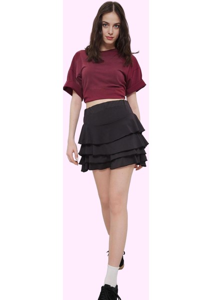 Kadın Çok Leopar Baskılı Mini Etek Eteği Fırfırlı Skater Kalıp Günlük Kullanım Özel Günler