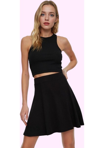 Kadın Mini Etek Yüksek Bel Kloş Skater Model Yazlık Günlük Hafta Sonu Yaz Aylarının Vazgeçilmezi