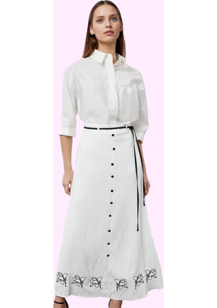 Kadın A Line Maxi Etek Nakışlı Kemerli Dokuma Crinkle Günlük Hafta Sonu Yaz Aylarının Vazgeçilmezi