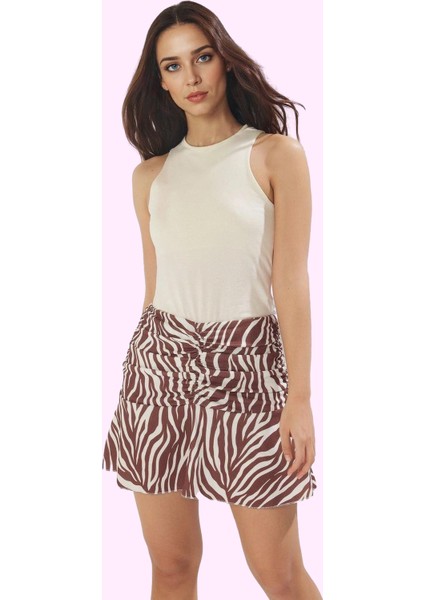 Kadın Yüksek Bel Kalem Mini Etek Örme Kumaş Zebra Desenli Yazlık Yaz Aylarının Vazgeçilmezi