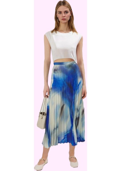 Kadın Batik Desenli Pliseli Midi Etek Yazlık Günlük Kombinler Hafta Sonu Dayanıklı Malzeme