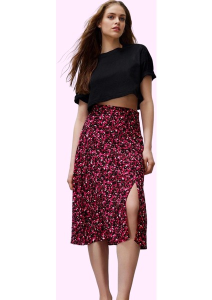 Kadın Çiçek Desenli Midi Etek Yüksek Bel A Line Kesim Viskoz Günlük Stil Dayanıklı Malzeme fiyatları