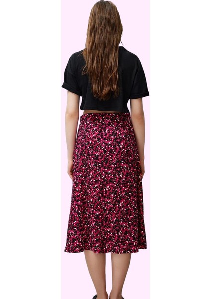 Kadın Çiçek Desenli Midi Etek Yüksek Bel A Line Kesim Viskoz Günlük Stil Dayanıklı Malzeme modelleri