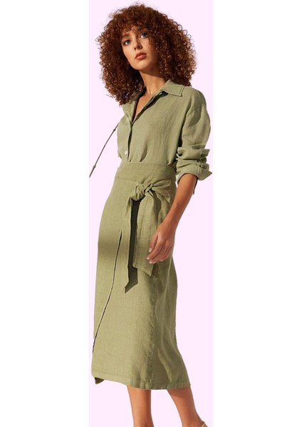 Kadın Bağlamalı Midi Etek Keten Düz Desen Günlük Şıklık Hafta Sonu Yaz Aylarının Vazgeçilmezi