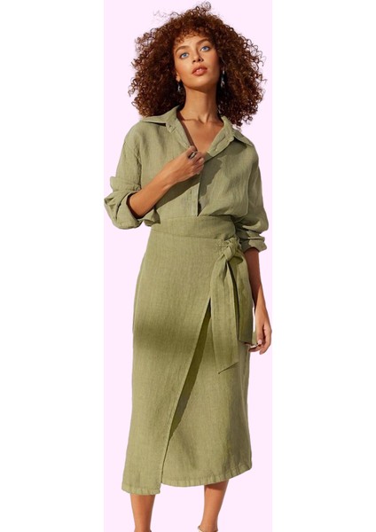 Kadın Bağlamalı Midi Etek Keten Düz Desen Günlük Şıklık Hafta Sonu Yaz Aylarının Vazgeçilmezi fiyatları